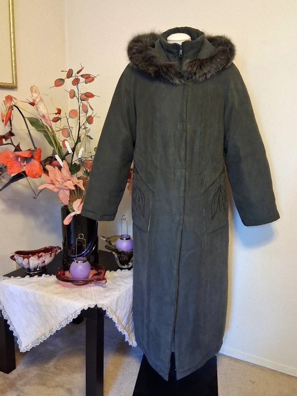 Vintage Utex Design Long Parka Winter Coat Faux Fur Trim Hooded Warm Outerwear 8